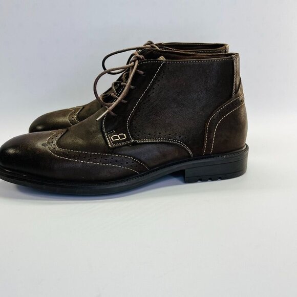English Laundry Mens Chuck Size 10.5 Ankle Boots Brown Leather Wingtip EL2504B - Picture 1 of 15